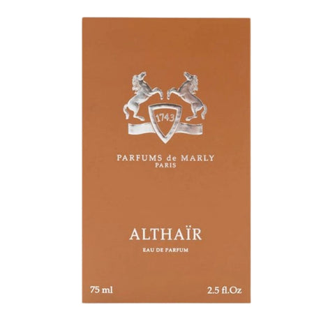 Parfümreich – Originalverpackung des Parfums de Marly Althaïr, Eau de Parfum, in stilvollem Braunton mit weißem Markenlogo.