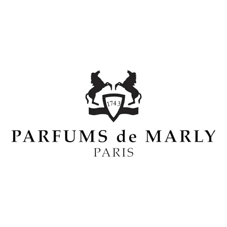 Logo von Parfums de Marly Paris mit zwei Pferden und dem Gründungsjahr 1743 – Symbol für französische Parfumkunst und königliche Eleganz.
