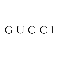Transparenter Hintergrund mit dem stilisierten schwarzen Gucci-Logo, minimalistisch gestaltet. Ideal für den Einsatz in hochwertigen Fashion-, Luxus- oder Markenpräsentationen.