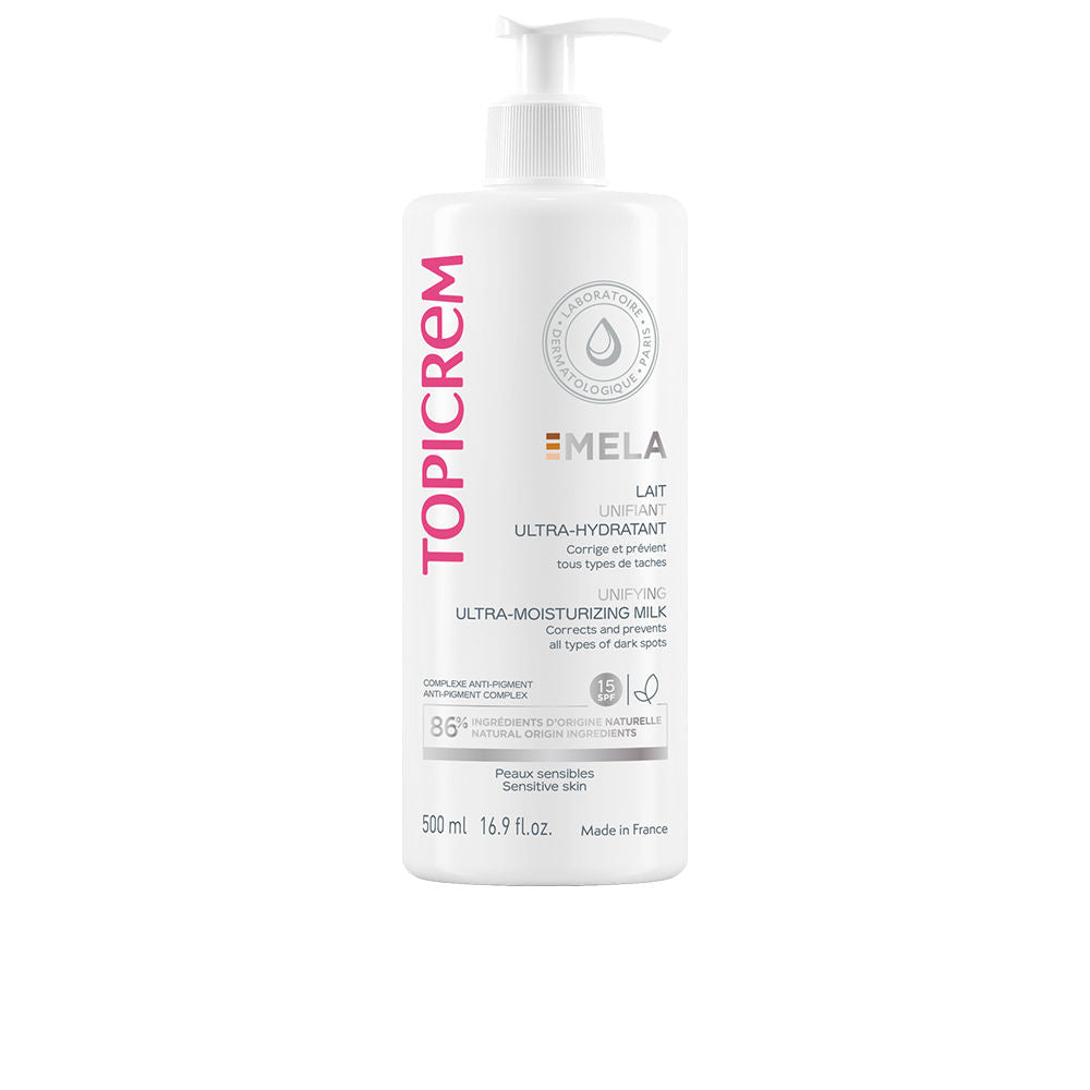 TOPICREM MELA ultra-moisturizing unifying body milk SPF15+ 500 ml in , Body Cosmetics by TOPICREM. Merkmale: . Verfügbar bei ParfümReich.